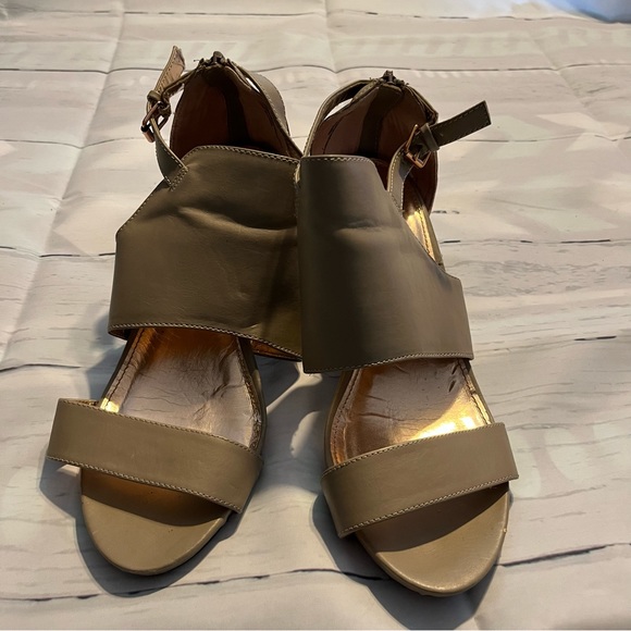Taupe Platform Sandals / Open Toed Wedge Heels, Lane Bryant Size 12 W - Picture 1 of 13